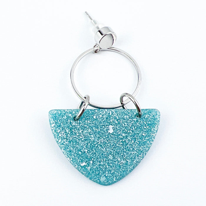 Kalani - Silver Circle & Shimmering Aqua Curved Triangle Earrings