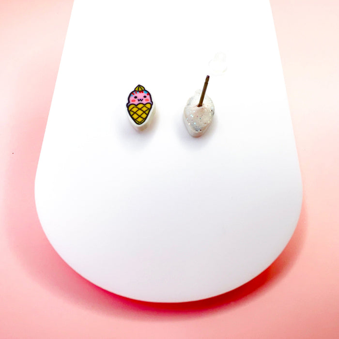 Earrings Titanium Kawaii Ice Cream Cone Stud Earrings – Titanium or Plastic Posts