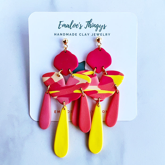 Earrings Kira - Magenta, Pink, Tan & Yellow Dangle Earrings