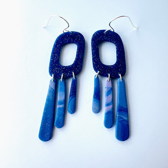 Earrings Midnight Galaxy Drop Earrings – Handmade Polymer Clay