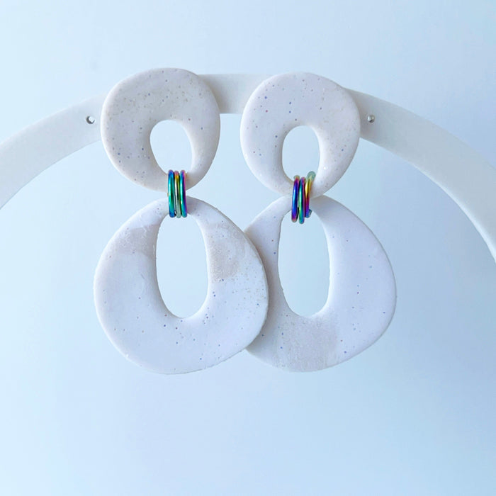 Earrings Modern White Dangle Earrings – Polymer Clay with Titanium Posts