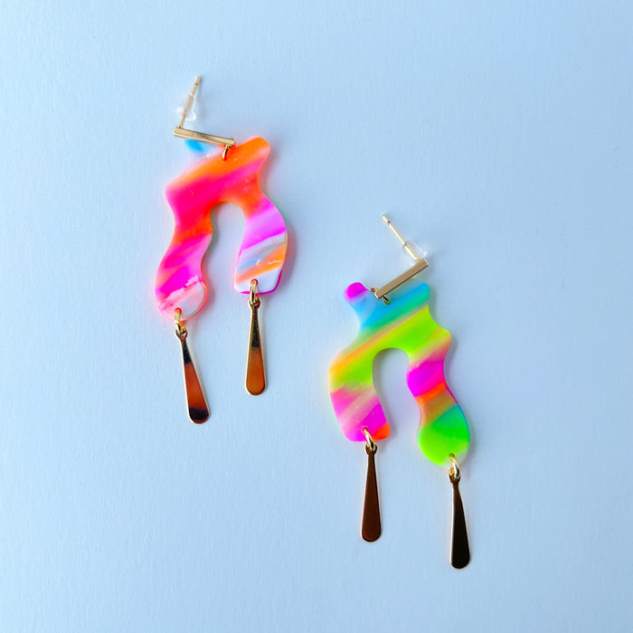 Earrings Neon Blob Drop Earrings – Funky Handmade Polymer Clay Brilliance