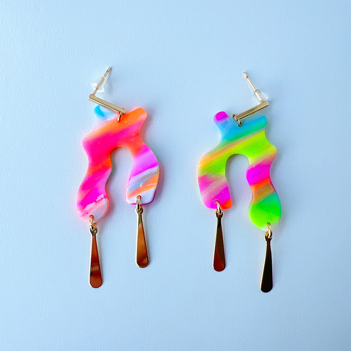 Earrings Neon Blob Drop Earrings – Funky Handmade Polymer Clay Brilliance