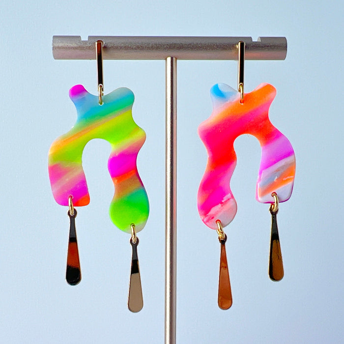 Earrings Neon Blob Drop Earrings – Funky Handmade Polymer Clay Brilliance