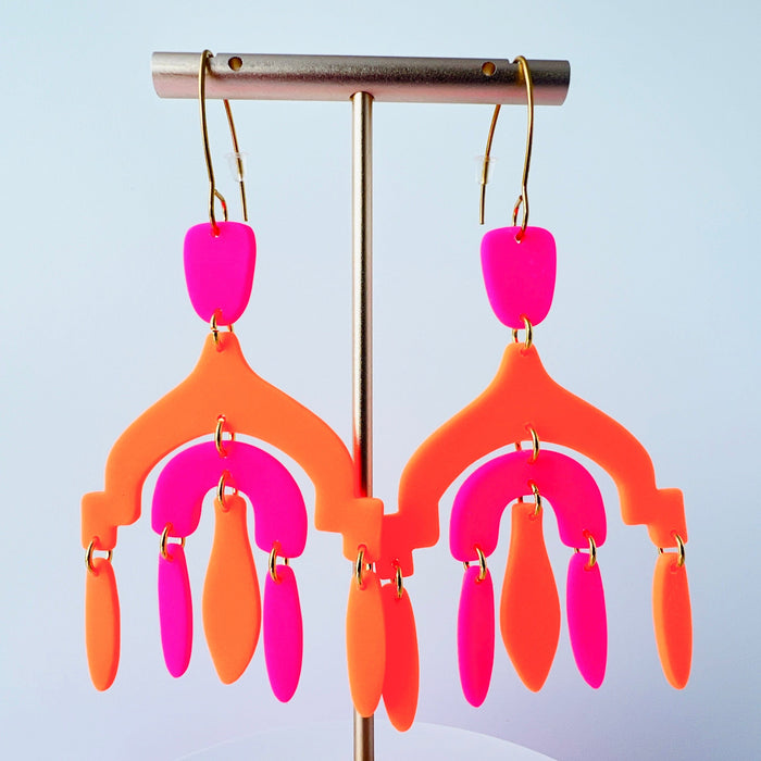 Earrings Neon Chandelier Earrings – Statement Polymer Clay Brilliance