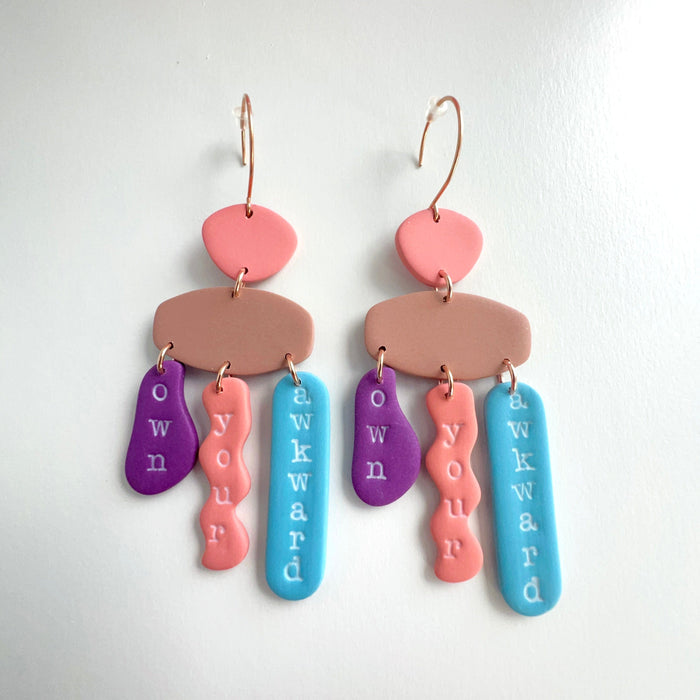Earrings Coral | Sand | Blue | Purple Own Your Awkward Earrings – Emaloe’s Thingys | Clay Dangle Earrings