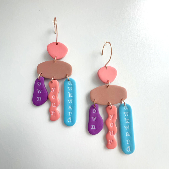 Earrings Coral | Sand | Blue | Purple Own Your Awkward Earrings – Emaloe’s Thingys | Clay Dangle Earrings