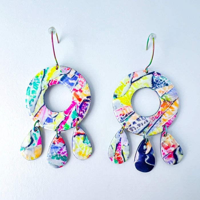 Earrings Paint Palette Drops – Handmade Rainbow Circle Teardrop Earrings