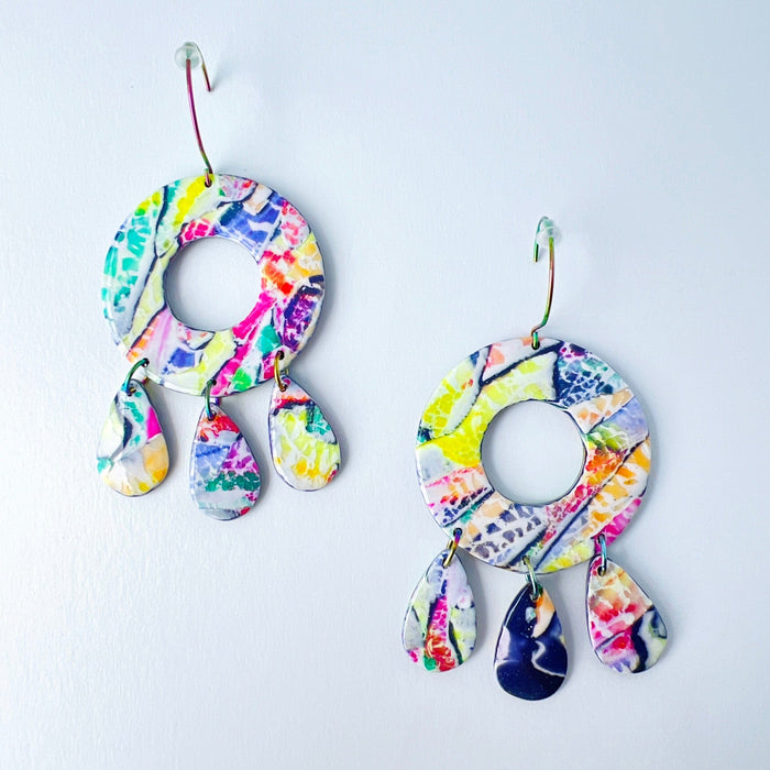 Earrings Paint Palette Drops – Handmade Rainbow Circle Teardrop Earrings