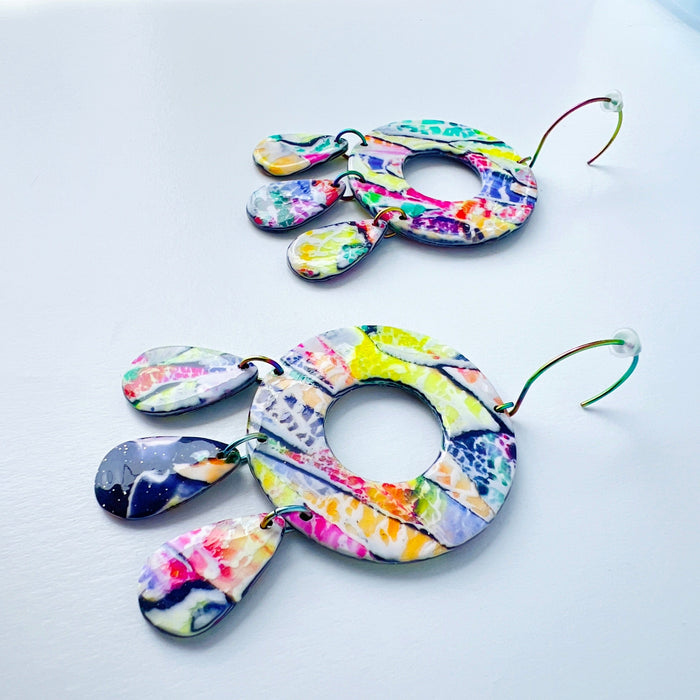 Earrings Paint Palette Drops – Handmade Rainbow Circle Teardrop Earrings