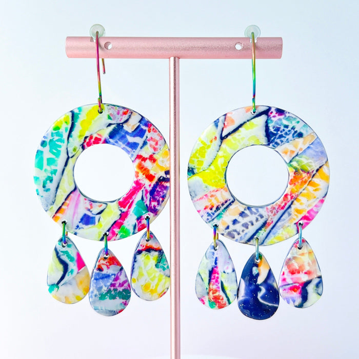 Earrings Paint Palette Drops – Handmade Rainbow Circle Teardrop Earrings