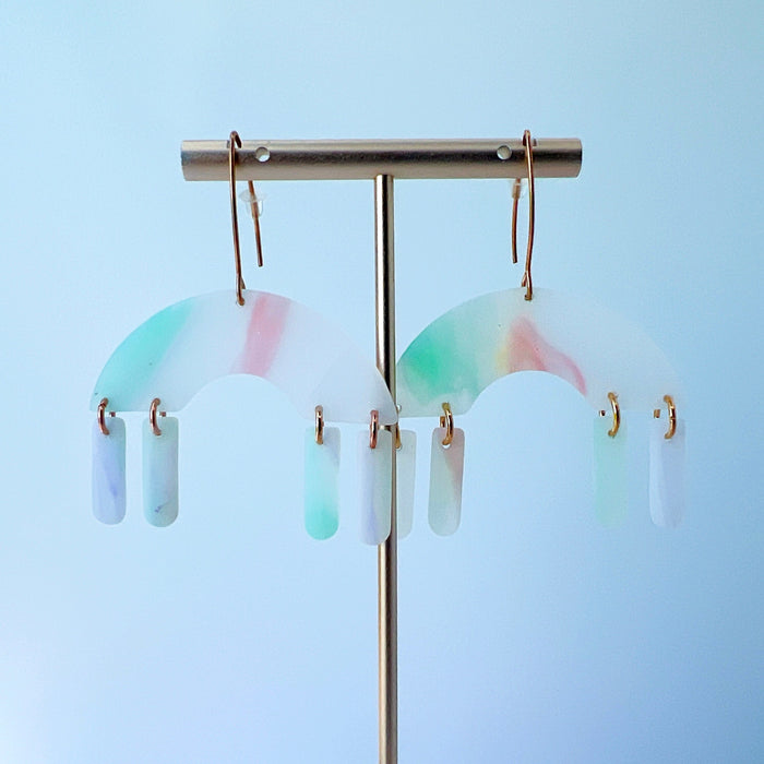 Earrings Pastel Arch Dangle Earrings – Semi-Transparent Clay & Rose Gold
