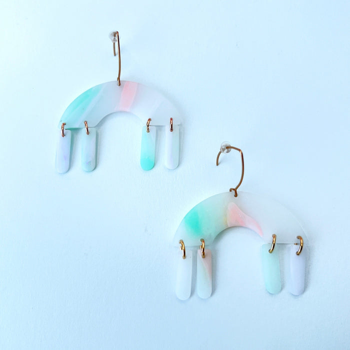 Earrings Pastel Arch Dangle Earrings – Semi-Transparent Clay & Rose Gold