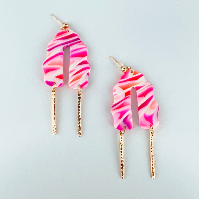 Earrings purple pink orange arch esrrings with bar