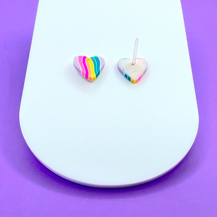 Earrings Plastic Rainbow Heart Stud Earrings – Titanium or Plastic Posts