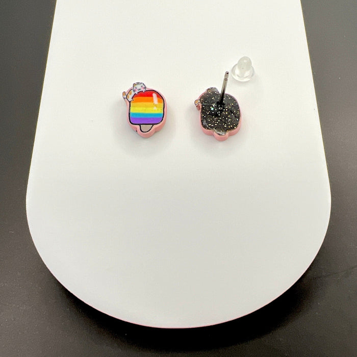 Earrings Titanium Rainbow Popsicle Cat Stud Earrings - Titanium or Plastic Posts