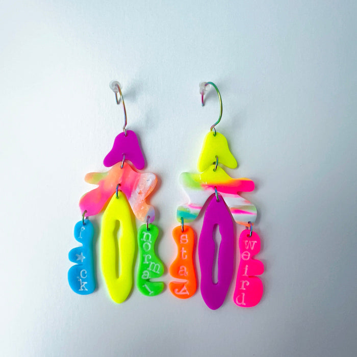 Earrings Stay Weird Neon Statement Earrings – Polymer Clay Earrings