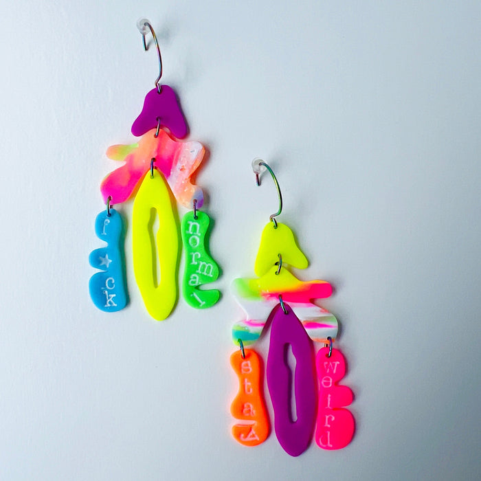 Earrings Stay Weird Neon Statement Earrings – Polymer Clay Earrings