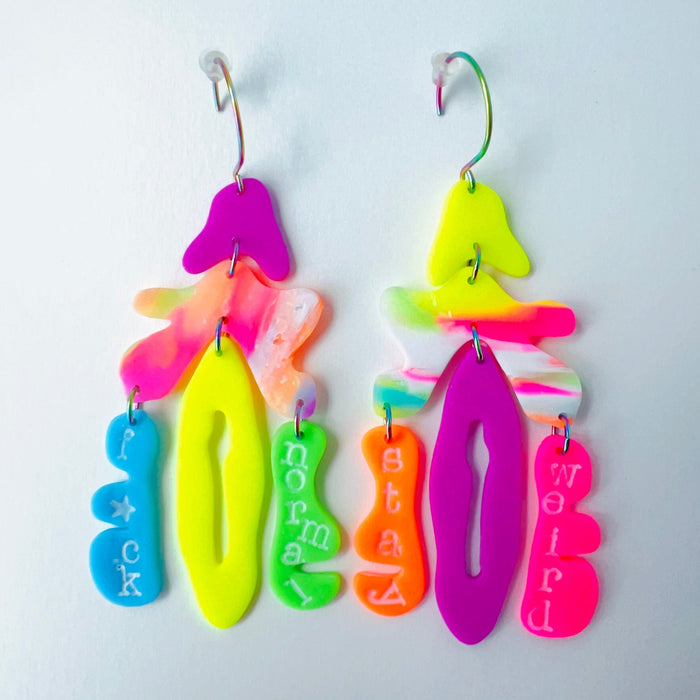 Earrings Stay Weird Neon Statement Earrings – Polymer Clay Earrings