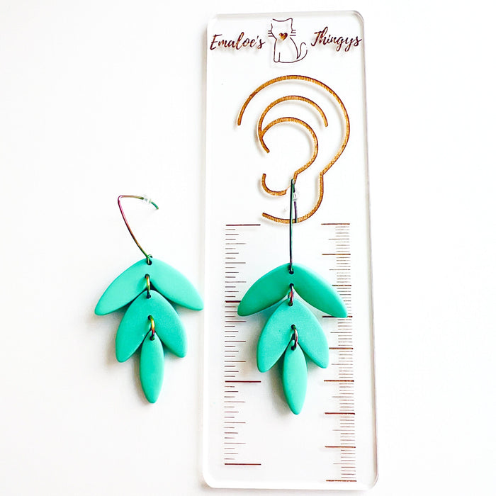 Earrings Turquoise Leaf Dangle Earrings – Polymer Clay & Rainbow V Earwires