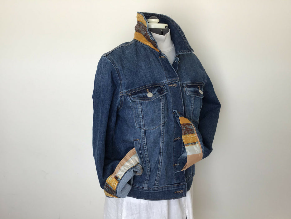 Scarf accents on denim jackets