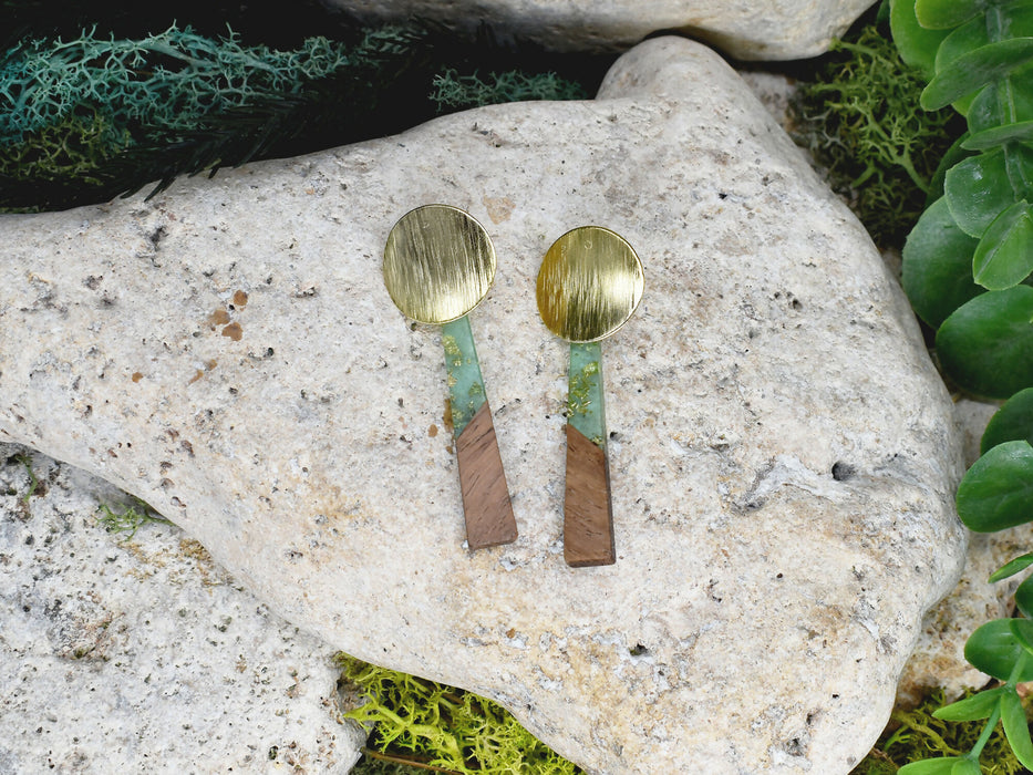 Wood Dangle Earrings with Resin #475