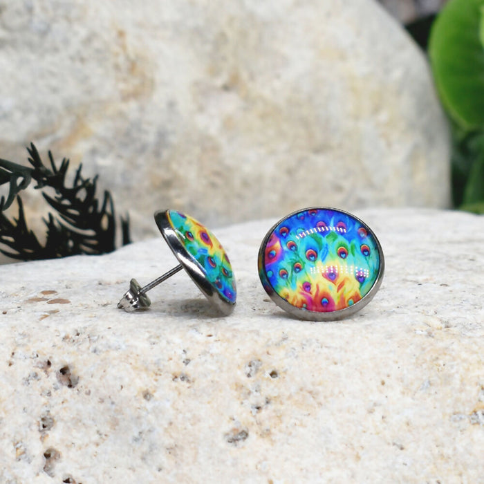 Stud Earrings With Resin Cabochon #306