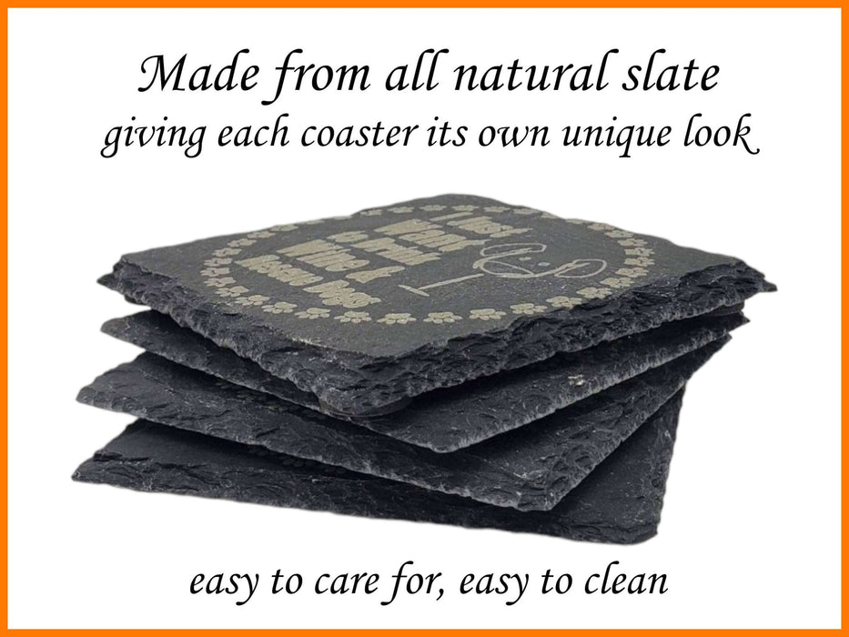 Engraved "Drink Wine, Rescue Dogs" Slate Coaster Sets - DogPound Creations