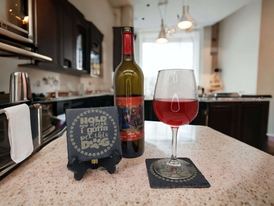 Engraved "Hold my Drink, Pet this Dog" Slate Coaster Sets - DogPound Creations