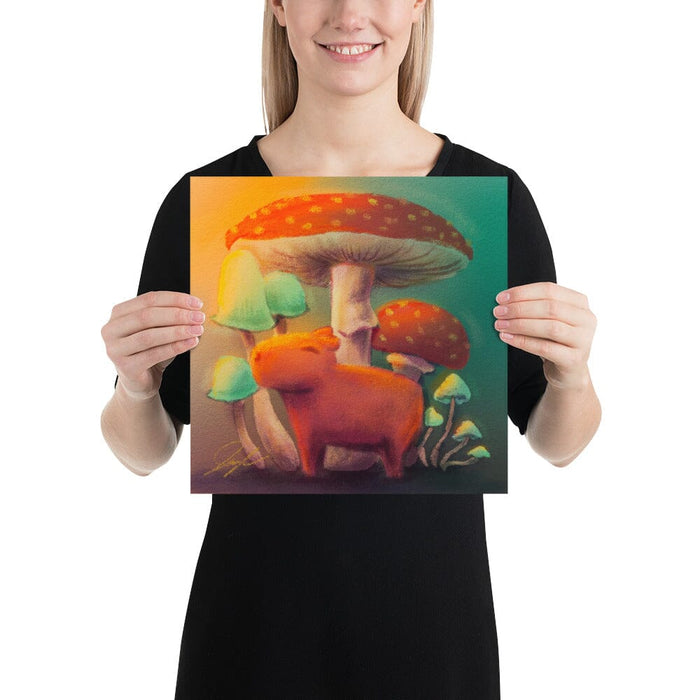 "Capybara and Mushrooms" Painting [Unfoiled] Posters, Prints, & Visual Artwork JoyousJoyfulJoyness 
