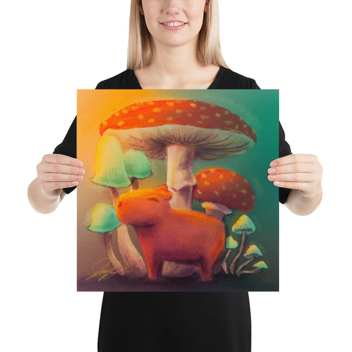"Capybara and Mushrooms" Painting [Unfoiled] Posters, Prints, & Visual Artwork JoyousJoyfulJoyness 