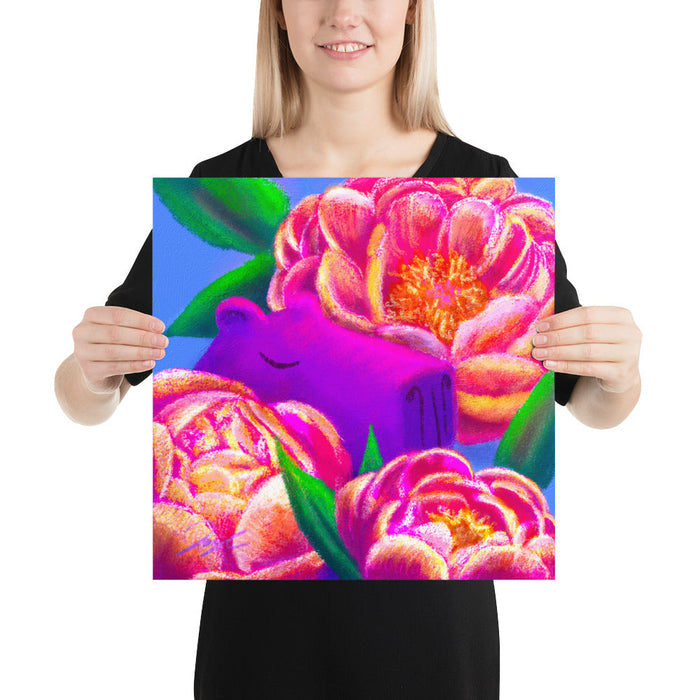 Capybara and Birth Flowers - 11 - "November Peonies" Painting [Unfoiled]