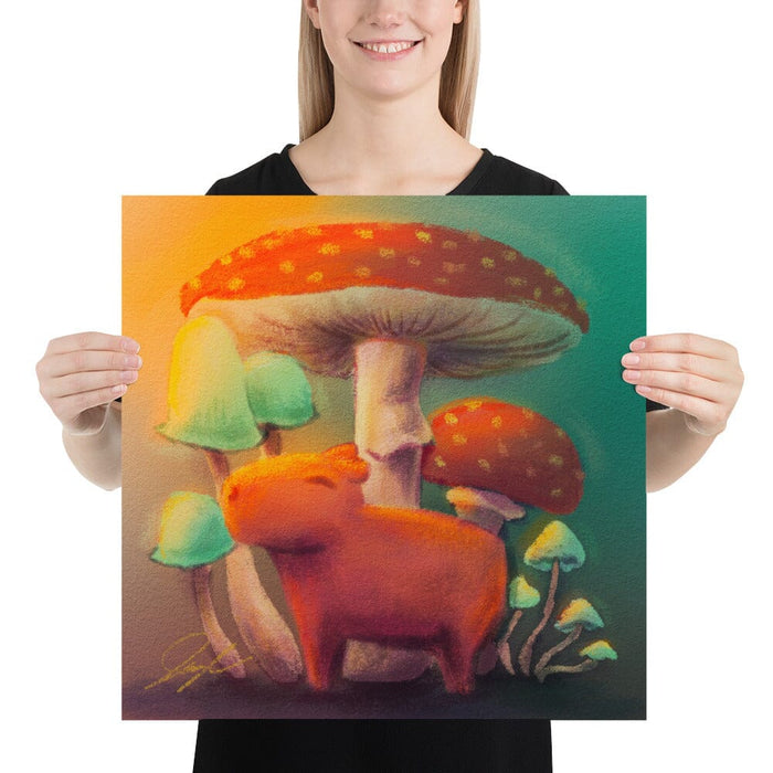 "Capybara and Mushrooms" Painting [Unfoiled] Posters, Prints, & Visual Artwork JoyousJoyfulJoyness 