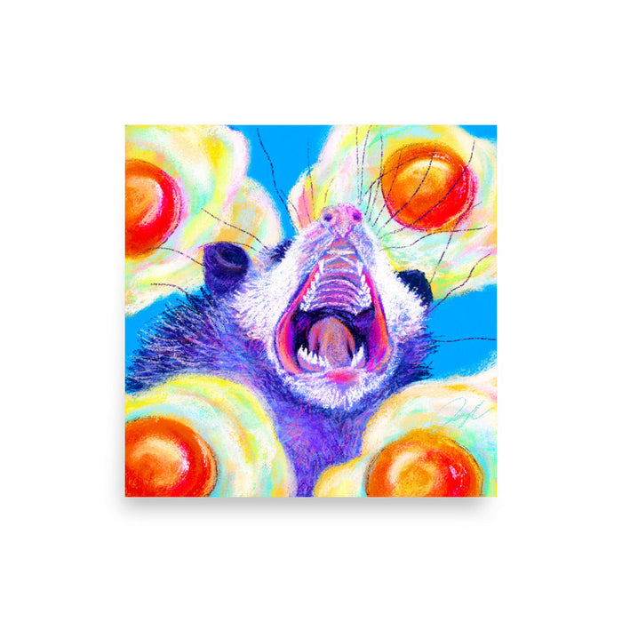 Culinary Critters Collection - "AAAAAAA with a Side of Eggs" Painting | Screaming Opossum with Eggs [Unfoiled]