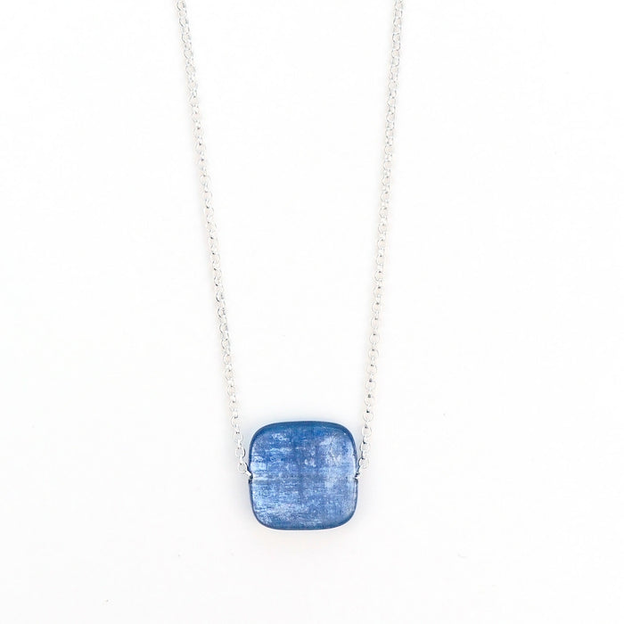 Blue Kyanite Square Necklace on Sterling Silver Chain
