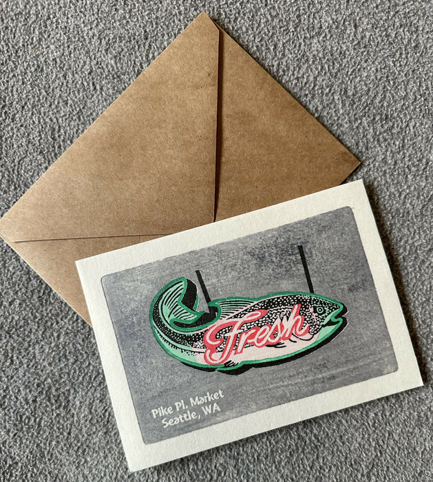 Woodblock print card – "Fresh"