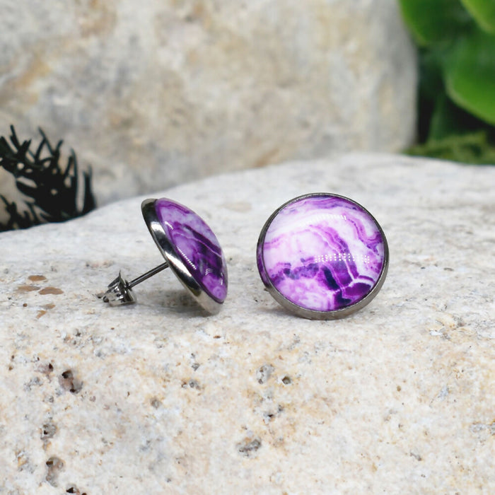 Stud Earrings With Resin Cabochon #348