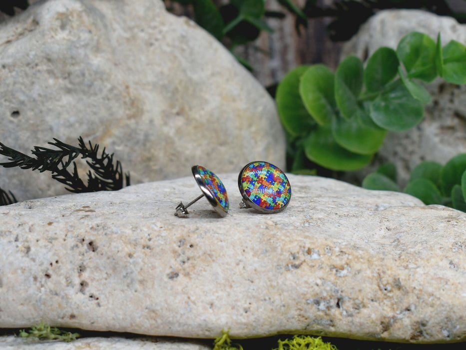 Stud Earrings With Resin Cabochon #302