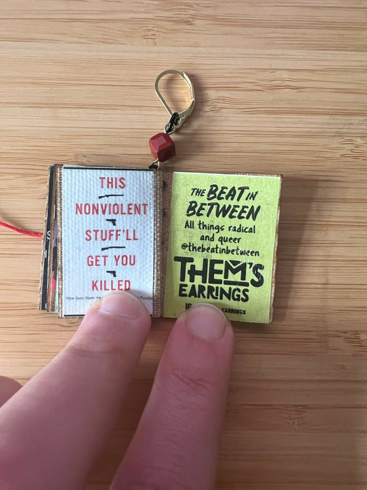 Anti-racist book cover fully functional cork booklet earrings