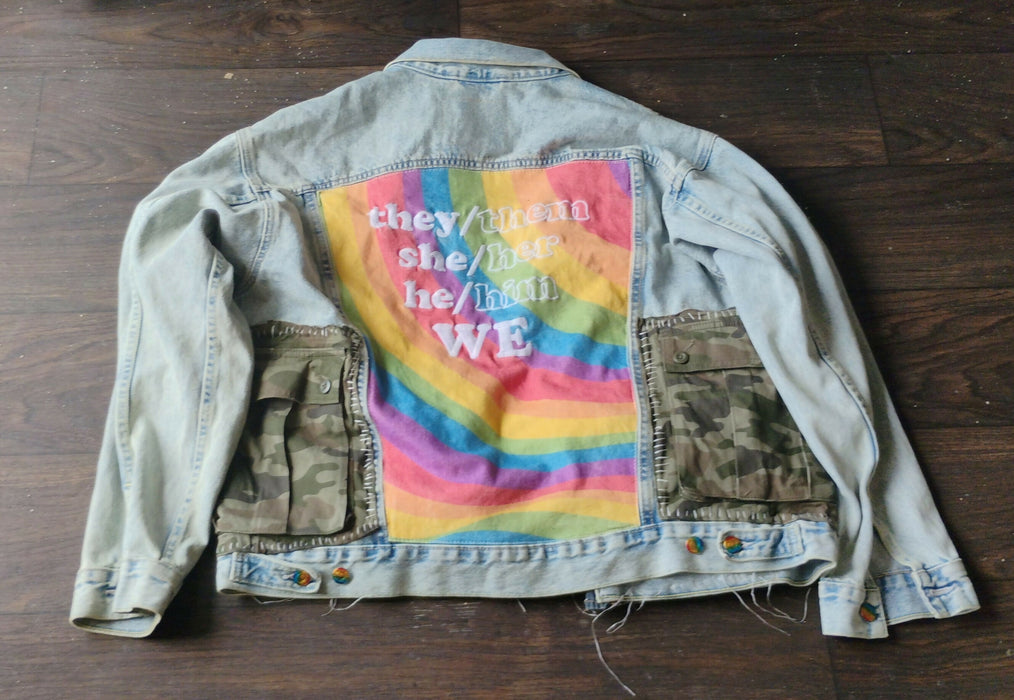 16 pocket punk pride rainbow denim jacket