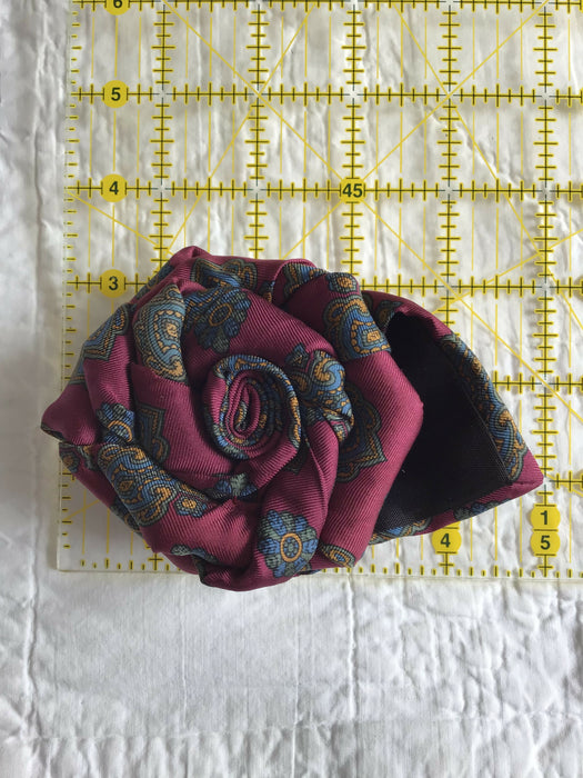 Additional Upcycled tie brooches, necktie rose pin