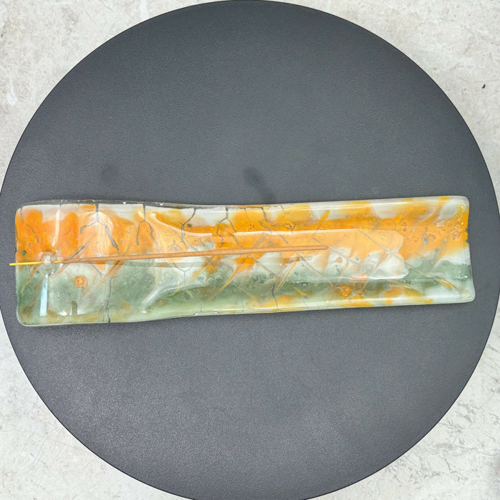 Fused Glass Incense Burner - Green, Orange, White