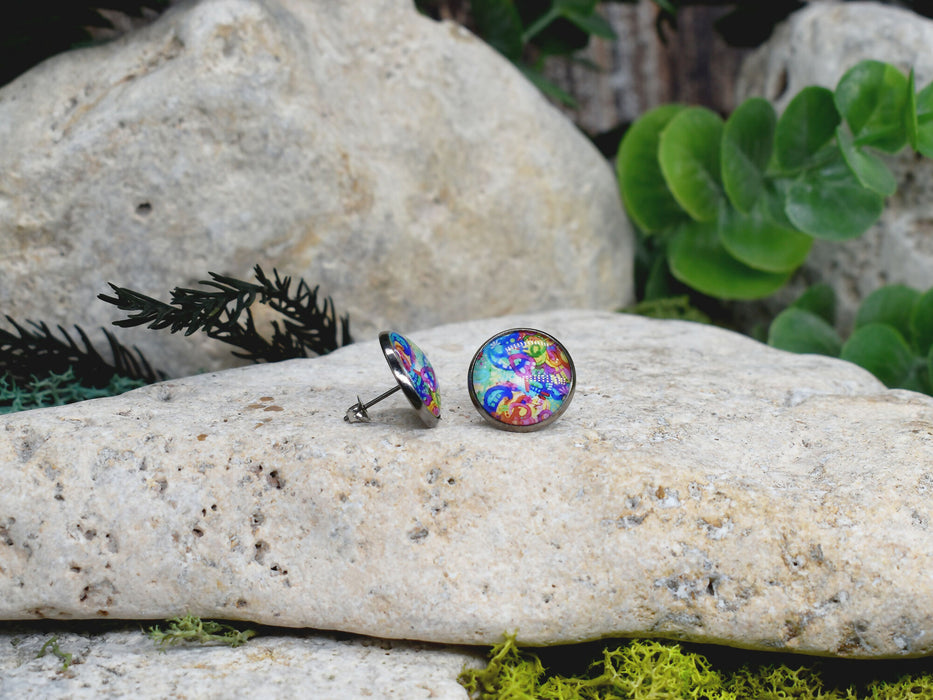 Stud Earrings With Resin Cabochon #309