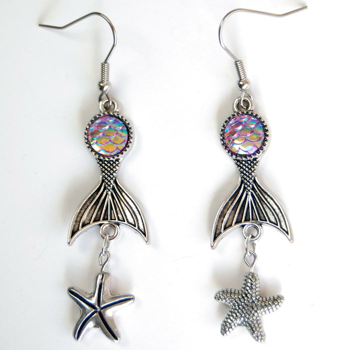 Mermaid Tail and Starfish Dangle Earrings