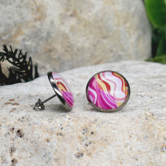 Stud Earrings With Resin Cabochon #321