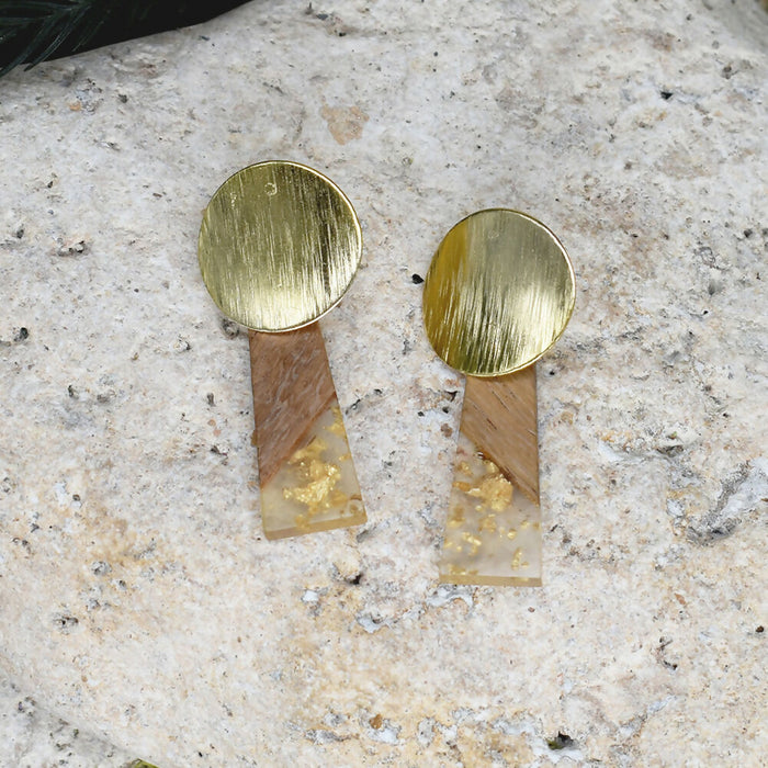 Wood Dangle Earrings with Resin #488