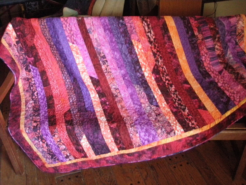 Quilted Throw Handmade Red Purple Blue Sofa Lap 70 x 58