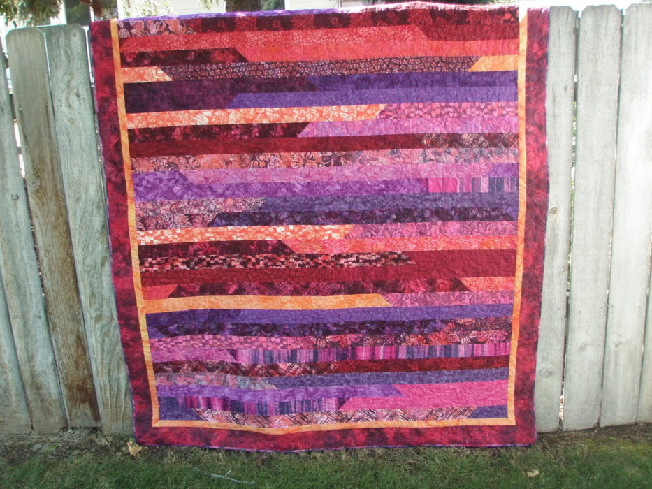 Quilted Throw Handmade Red Purple Blue Sofa Lap 70 x 58