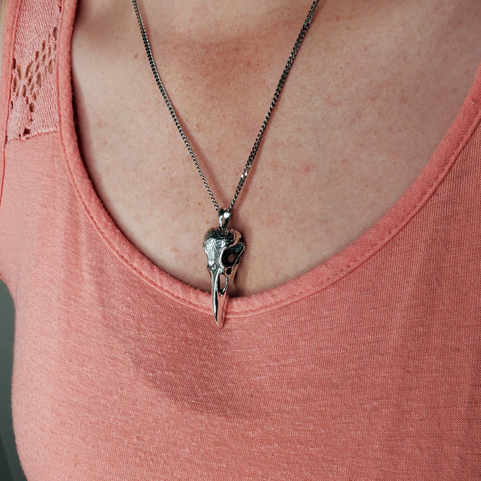 Engraved Raven Skull Pendant