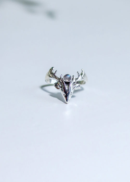 Buck Antler Ring | Sterling Silver Stag with Gemstone